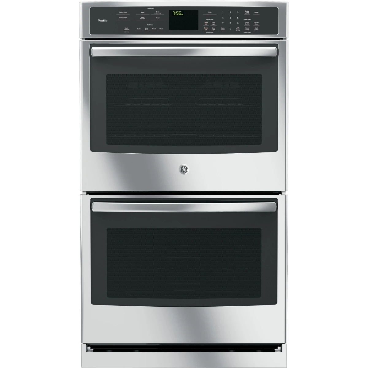 GE Profile - PT7550SFSS - 30 Inch Double Electric Wall Oven with True Convection, Meat Probe, Steam Clean, Ten-Pass Bake Element, Heavy-Duty Roller Rack, Glass Touch Controls, 10 Total cu. ft. Capacity