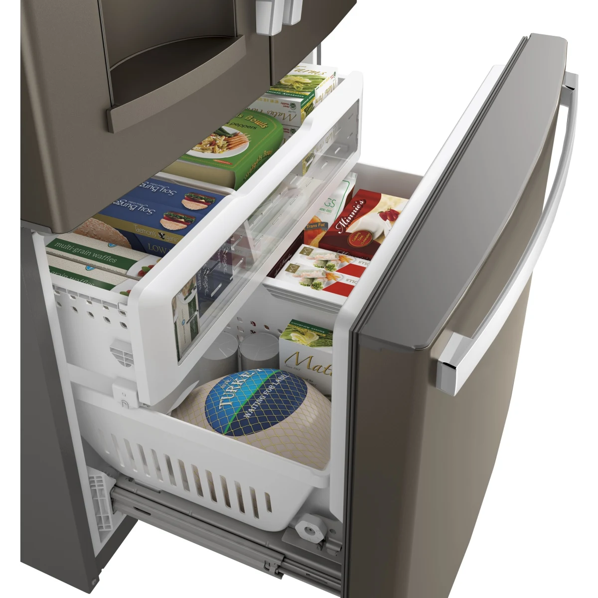 GE -  GFE28GMKES - 36 Inch French Door Refrigerator with 27.7 Cu. Ft. Capacity, TwinChill™, Turbo Cool/Freeze, Showcase LED, Enhanced Shabbos Mode, Ice Maker, Ice & Water Dispenser, Advanced Filtration, ADA Compliant