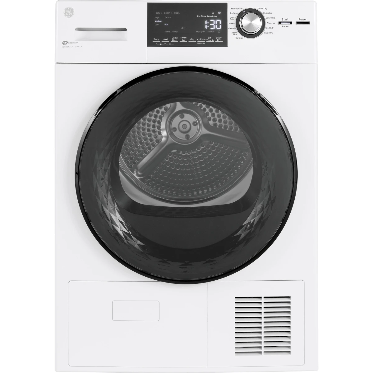 GE - GFT14ESSMWW - 24 Inch Electric Dryer with 4.1 Cu. Ft. Capacity, Damp Dry Signal, 13 Dryer Programs, Sensor Dry™, Sanitize, Delay Dry, and ENERGY STAR® Qualified