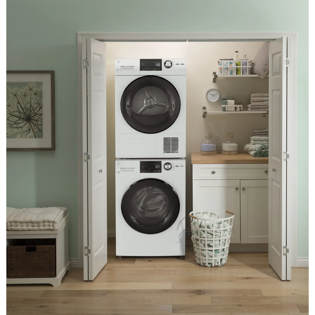 GE - GFT14ESSMWW - 24 Inch Electric Dryer with 4.1 Cu. Ft. Capacity, Damp Dry Signal, 13 Dryer Programs, Sensor Dry™, Sanitize, Delay Dry, and ENERGY STAR® Qualified