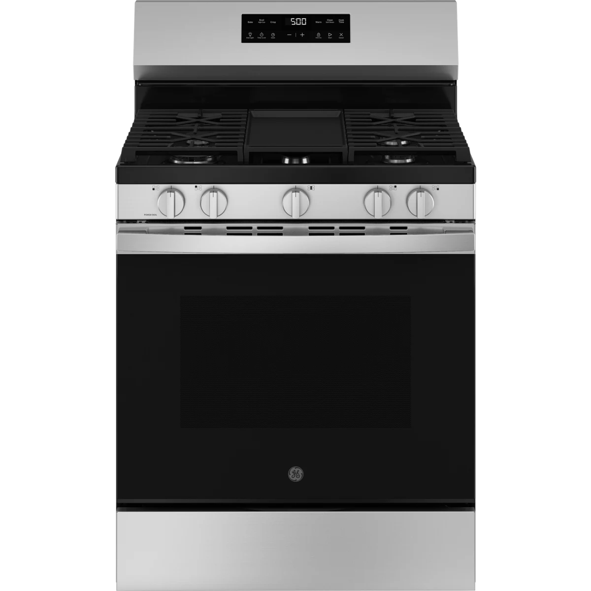 GE 500 Series - GGF500PVSS - 30 Inch Freestanding Gas Range with 5 Sealed Burners, 5.3 cu. ft. Oven Capacity, Power Boil™ Burner, Griddle, Storage Drawer, Express Preheat, Enhanced Shabbos Mode, and Self & Steam Clean: Stainless Steel