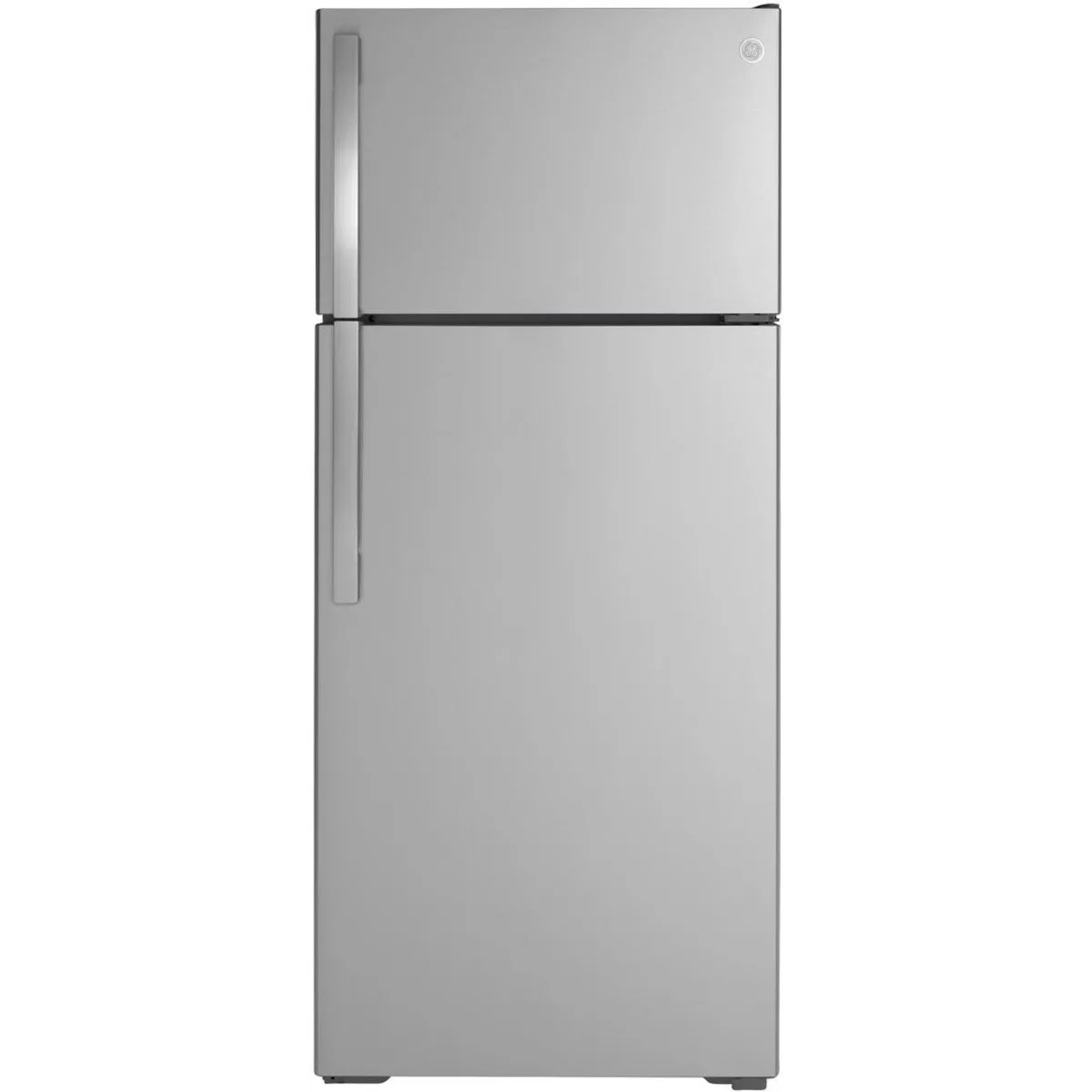 GE - GIE18GSNRSS - 28 Inch Top Freezer Refrigerator with 17.5 Cu. Ft. Capacity, Reversible Hinges, Gallon Door Shelves, Adjustable Full-Width Glass Shelves, Ice Maker, Deli Drawer, Sabbath Mode, and Energy Star Certified: Stainless Steel