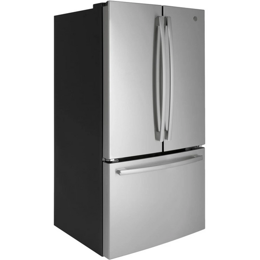 GE - GNE27JYMFS - 36 Inch French Door Refrigerator with 27 cu. ft. Capacity, Quick Space Shelf, Deli Drawer, LED Lighting, Ice Maker, Enhanced Shabbos Mode Capable, Internal Water Dispenser, and ENERGY STAR® Qualified