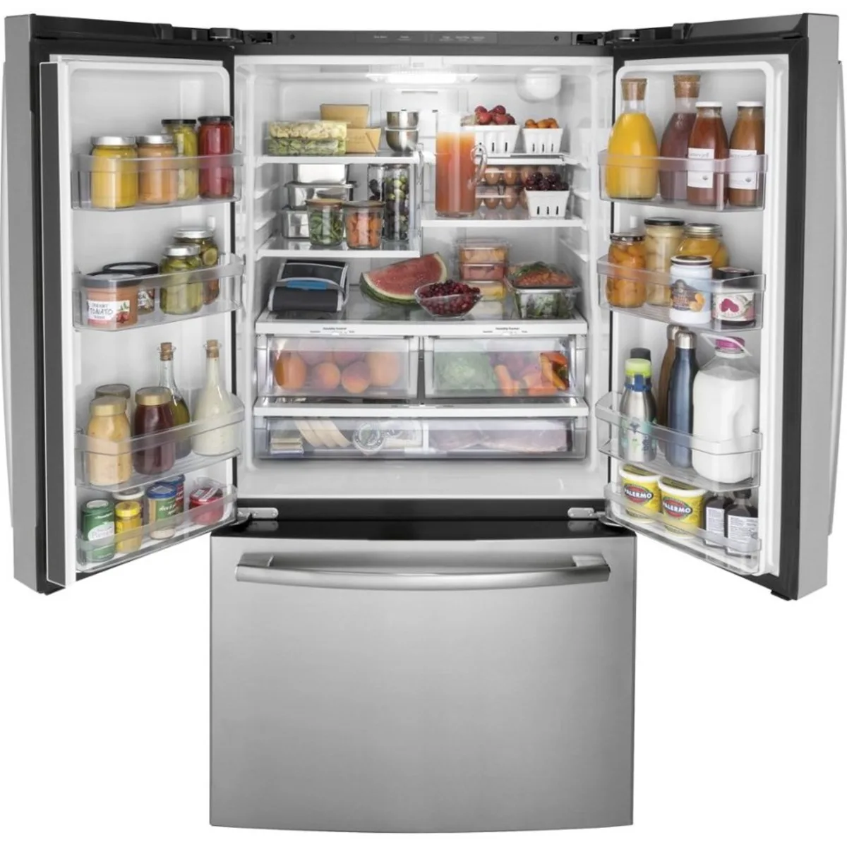 GE - GNE27JYMFS - 36 Inch French Door Refrigerator with 27 cu. ft. Capacity, Quick Space Shelf, Deli Drawer, LED Lighting, Ice Maker, Enhanced Shabbos Mode Capable, Internal Water Dispenser, and ENERGY STAR® Qualified
