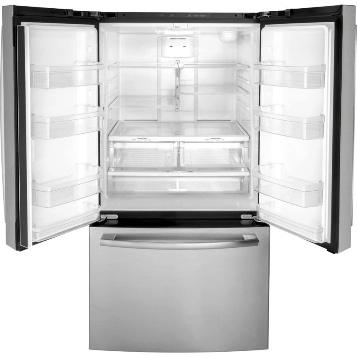 GE - GNE27JYMFS - 36 Inch French Door Refrigerator with 27 cu. ft. Capacity, Quick Space Shelf, Deli Drawer, LED Lighting, Ice Maker, Enhanced Shabbos Mode Capable, Internal Water Dispenser, and ENERGY STAR® Qualified