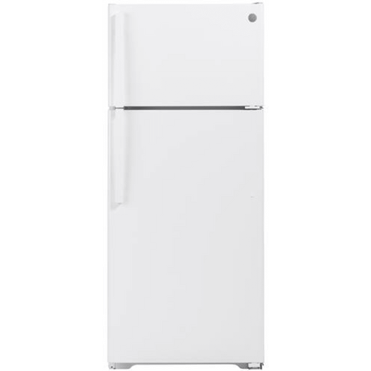 GE - GTE18GTNRWW - 28 Inch Top Freezer Refrigerator with 17.5 Cu. Ft. Capacity, Reversible Hinges, Gallon Door Shelves, Adjustable Glass Shelves, Never Clean Condenser, Sabbath Mode, and EnergyStar Certified: White