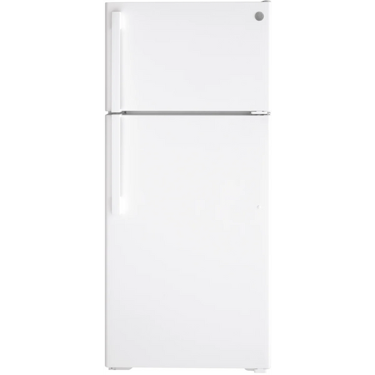 GE - GTS17DTNRWW - 28 Inch Top Freezer Refrigerator with 16.6 Cu. Ft. Capacity, LED Lighting, Adjustable Wire Shelves, Full-Width Door Shelves, Reversible Hinges, Frost-Free, ADA Compliant, Sabbath Mode, and ADA Compliant: White