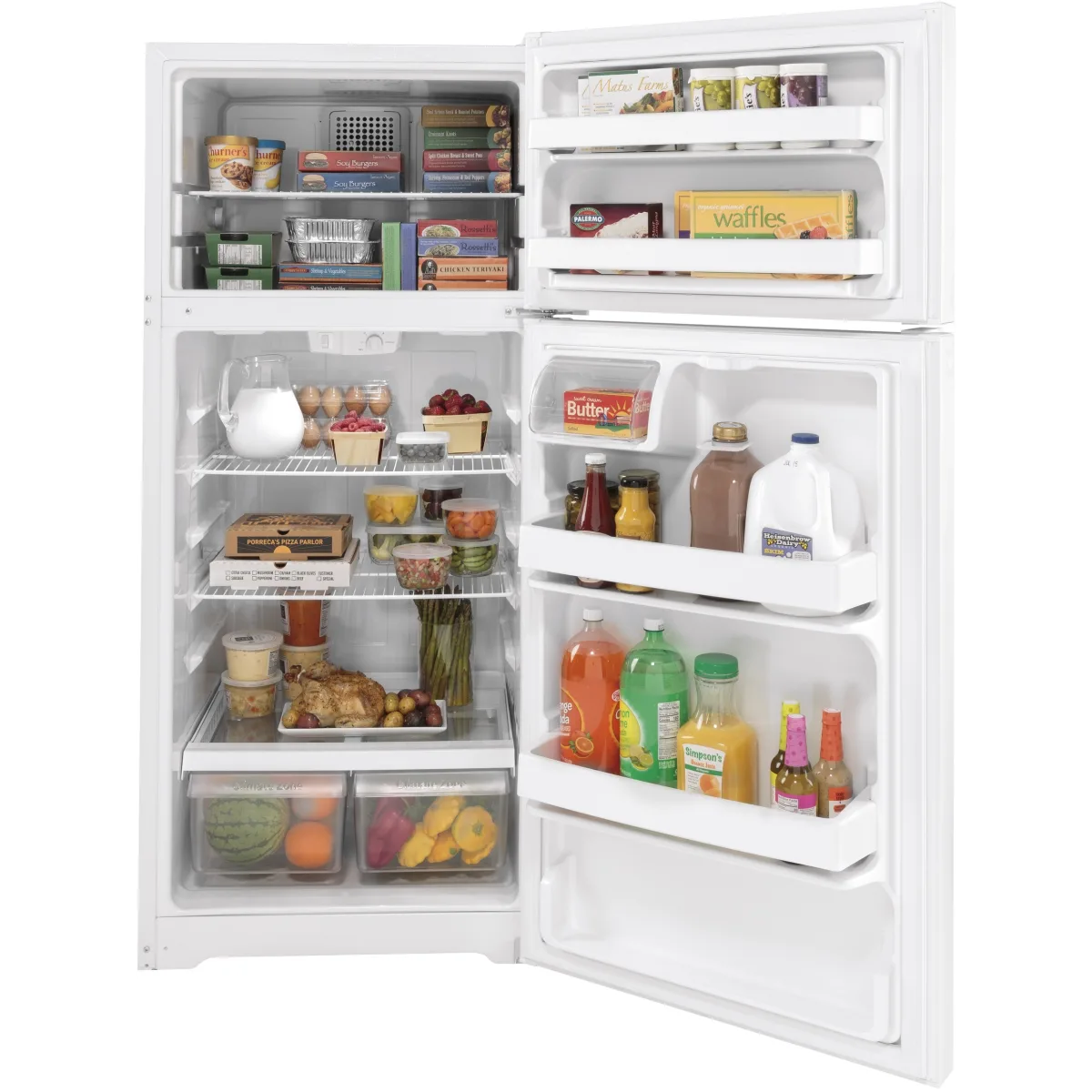 GE - GTS17DTNRWW - 28 Inch Top Freezer Refrigerator with 16.6 Cu. Ft. Capacity, LED Lighting, Adjustable Wire Shelves, Full-Width Door Shelves, Reversible Hinges, Frost-Free, ADA Compliant, Sabbath Mode, and ADA Compliant: White