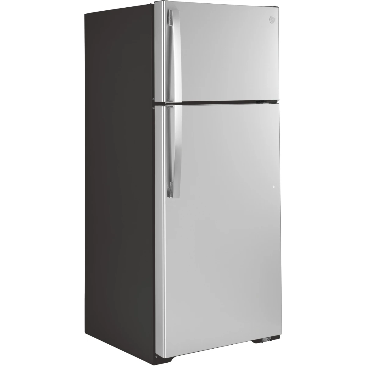 GE - GTS18HYNRFS - 28 Inch Top Freezer Refrigerator with 17.5 Cu. Ft. Capacity, Edge-To-Edge Glass Shelves, Sliding Deli Drawer, Gallon Door Bin, Dairy Compartment, LED Lighting, Upfront Temperature Controls, Sabbath Mode, Frost Free, and Icemaker-Ready