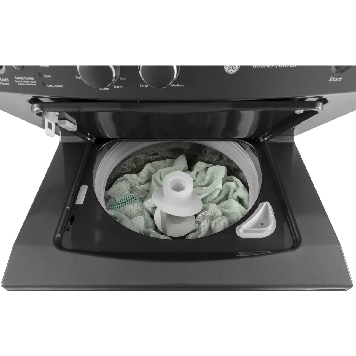 GE Spacemaker - GUD27ESPMDG - 27 Inch Electric Laundry Center with Auto-load Sensing, Cycle Status Lights, Rotary Controls, 11 Wash Cycles, 6 Wash/Rinse Temperatures and 800 RPM: Black