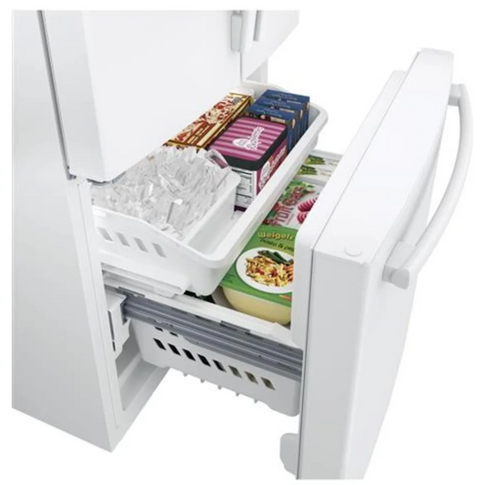 GE - GWE19JGLWW - 33 Inch Counter Depth French Door Refrigerator with 18.6 cu. ft. Capacity, Spill-Proof Shelves, Humidity-Controlled Drawers, Quick Space Shelf, Shabbos Mode, Icemaker, Internal Water Dispenser, Advanced Water Filtration