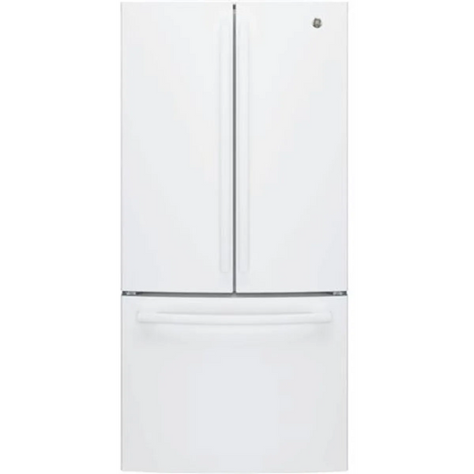 GE - GWE19JGLWW - 33 Inch Counter Depth French Door Refrigerator with 18.6 cu. ft. Capacity, Spill-Proof Shelves, Humidity-Controlled Drawers, Quick Space Shelf, Shabbos Mode, Icemaker, Internal Water Dispenser, Advanced Water Filtration