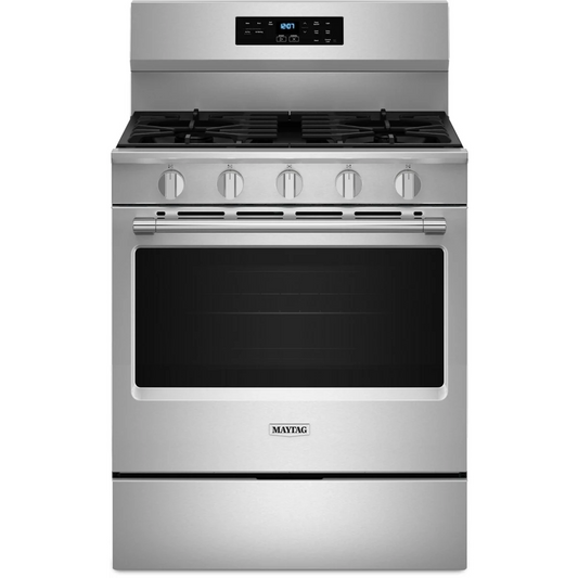 Maytag - MFGS6030RZ - 30 Inch Freestanding Gas Range with 5 Sealed Burners, 5.0 cu. ft. Air Powered Convection Oven, Power™ Burner, Storage Drawer, Air Baking, No Preheat Air Fry, and Self Clean: Fingerprint Resistant Stainless Steel