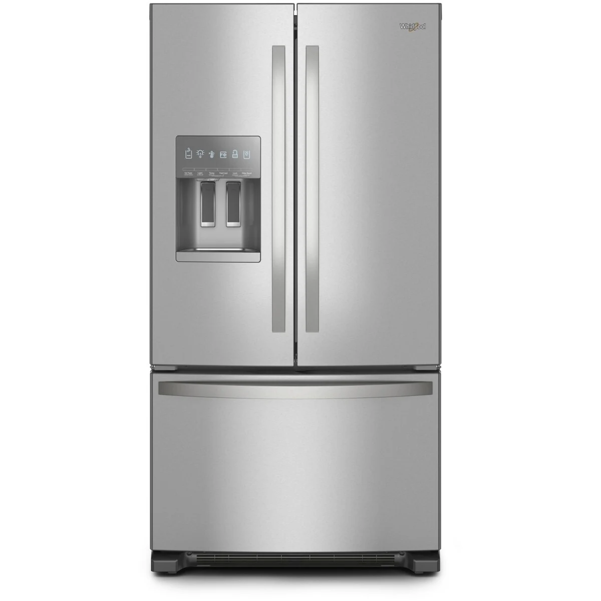 Whirlpool - WRFF3436RZ - 36 Inch Freestanding French Door Refrigerator with 24.7 Cu. Ft. Capacity, 5 Glass Shelves, Gallon Door Bins, Deli Drawer, External Ice/Water Dispenser, Auto Icemaker, and ENERGY STAR®: Stainless Steel
