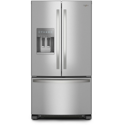 Whirlpool - WRFF3436RZ - 36 Inch Freestanding French Door Refrigerator with 24.7 Cu. Ft. Capacity, 5 Glass Shelves, Gallon Door Bins, Deli Drawer, External Ice/Water Dispenser, Auto Icemaker, and ENERGY STAR®: Stainless Steel