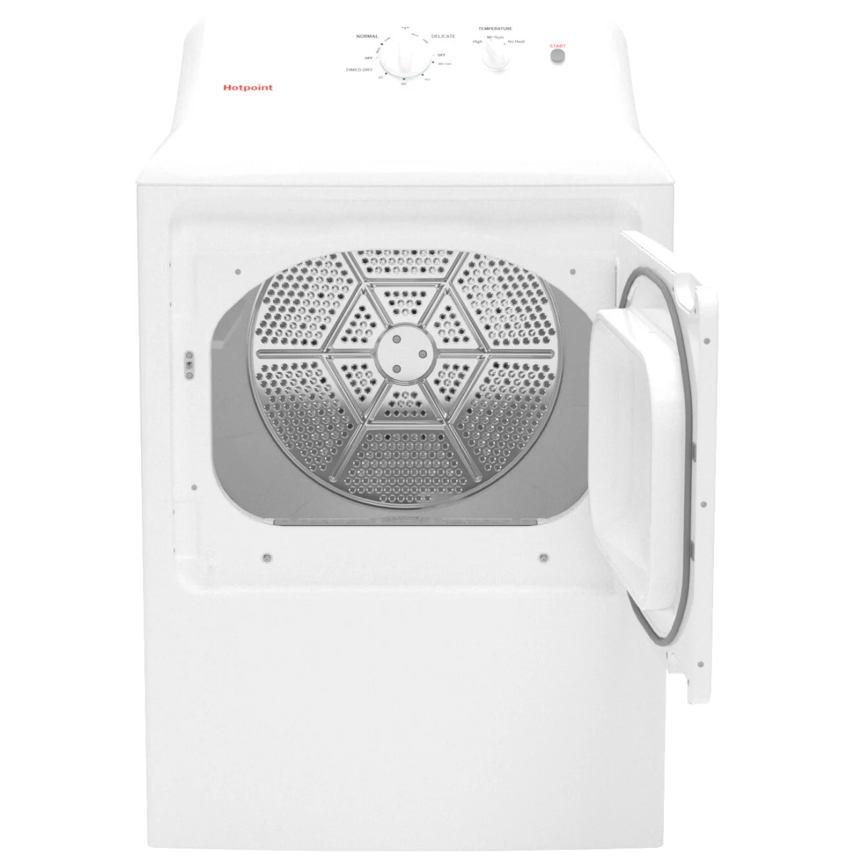 Hotpoint - HTX26EASWWW - 27 Inch Top Load Electric Dryer with 6.2 cu ft Capacity, Auto Dry, Powerful Venting, Large Diffuser, Aluminized Drum, Removable Upfront Lint Filter and Reversible Dryer Door