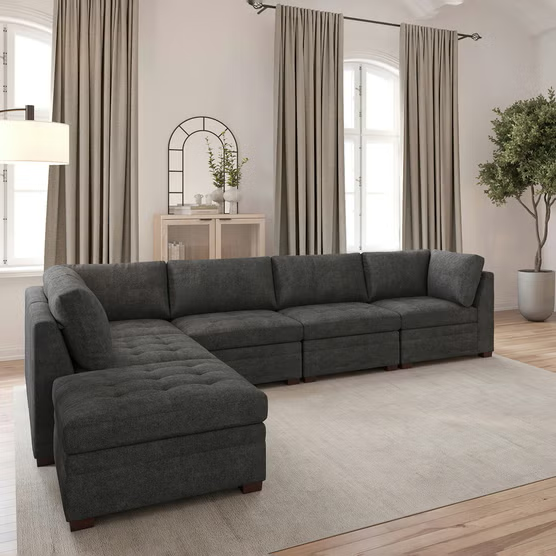 Thomasville Tisdale Modular Sectional 6-piece with Storage Ottoman, Dark Gray