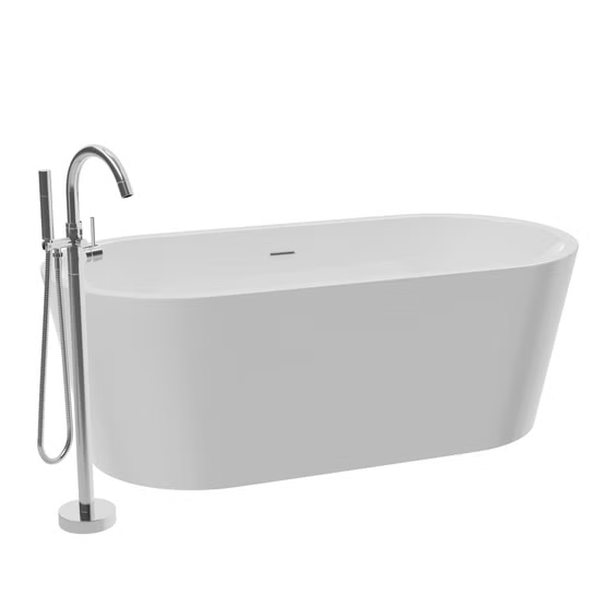 ANZZI Chand 59" Freestanding Soaker Bathtub with Faucet and Center Drain by Access Tubs, White