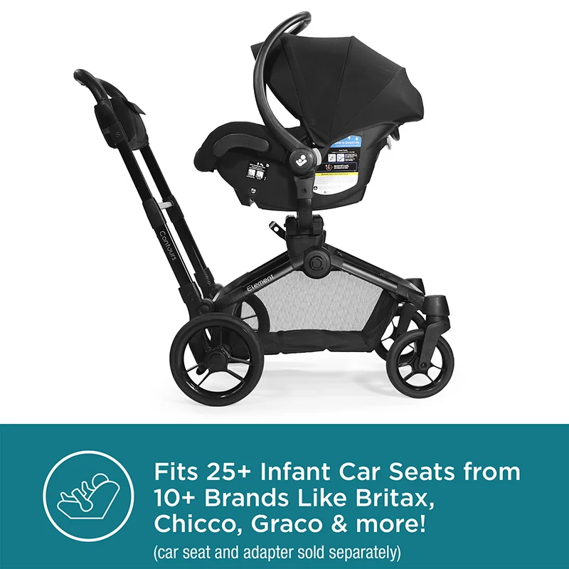 Contours Element Side-by-Side Convertible Toddler and Baby Stroller Single-to-Double, Reversible Seating Options, Infant Seat Compatible, UPF 50 Sun Canopy, Stealth Black