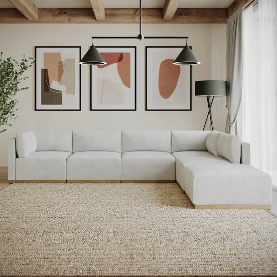 Henredon Murphy Fabric 6 Piece Modular Sectional with Ottoman, Cream