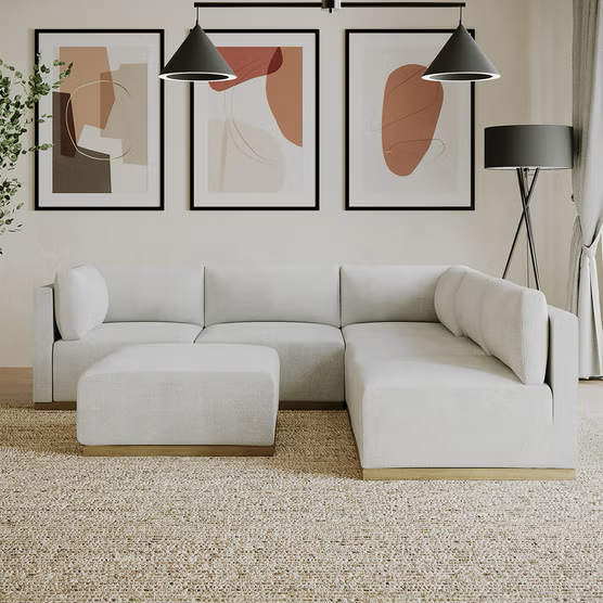 Henredon Murphy Fabric 6 Piece Modular Sectional with Ottoman, Cream