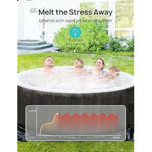 EVAJOY Inflatable Hot Tub with Built-in LED, Electric Heater Pump, 140 Air Jets, Brown