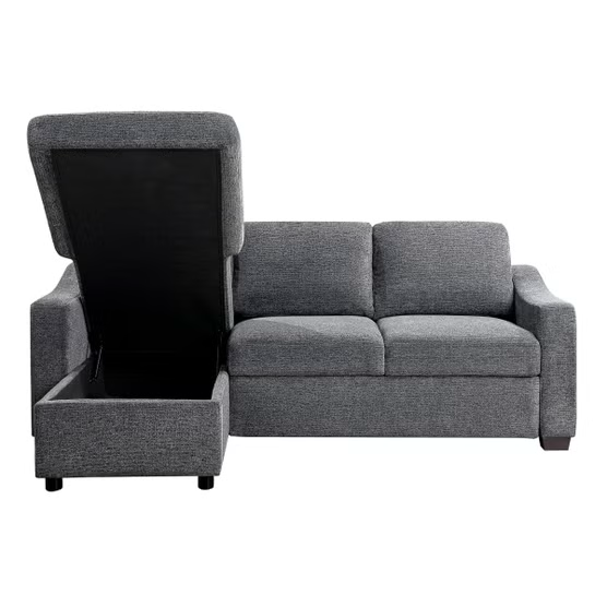 Coddle Aria Fabric Sleeper Sofa with Reversible Chaise and Storage, Gray