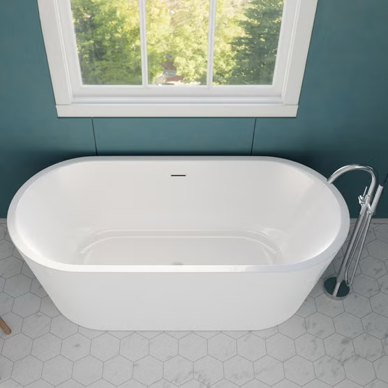 ANZZI Chand 59" Freestanding Soaker Bathtub with Faucet and Center Drain by Access Tubs, White