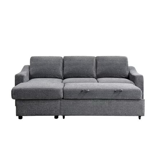 Coddle Aria Fabric Sleeper Sofa with Reversible Chaise and Storage, Gray
