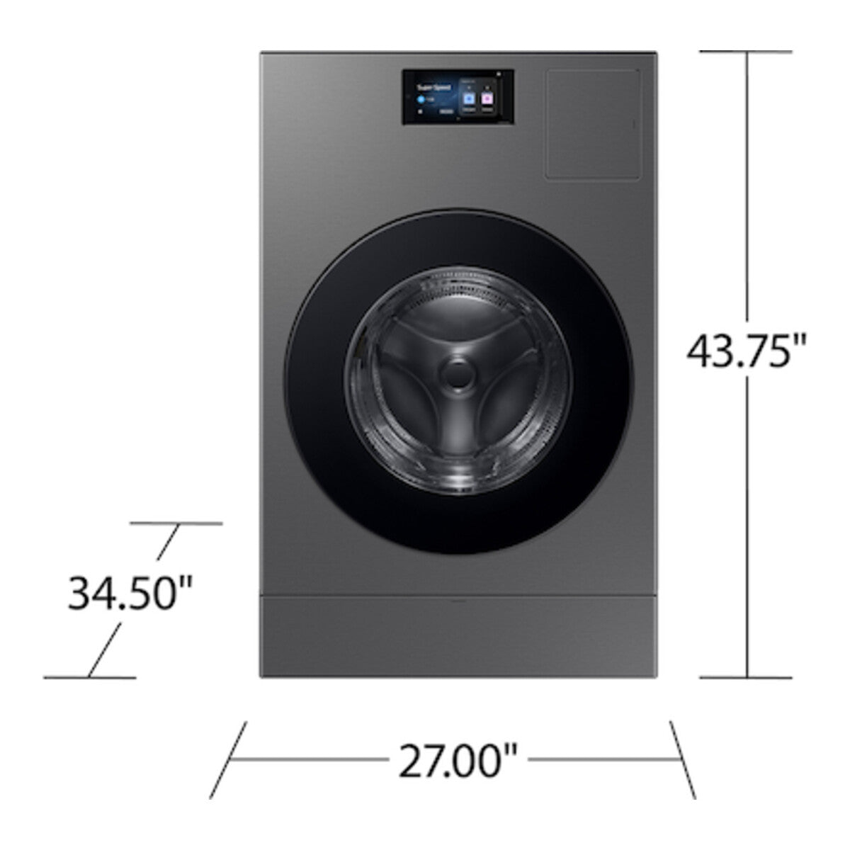 Samsung WD90F53AVS 27" 5.3 cu. ft. Bespoke AI All-in-One Vented Combo AI Home 7" LCD Display AI OptiWash™ and Dry, Dark Steel