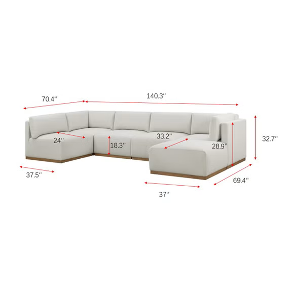 Henredon Murphy Fabric 6 Piece Modular Sectional with Ottoman, Cream