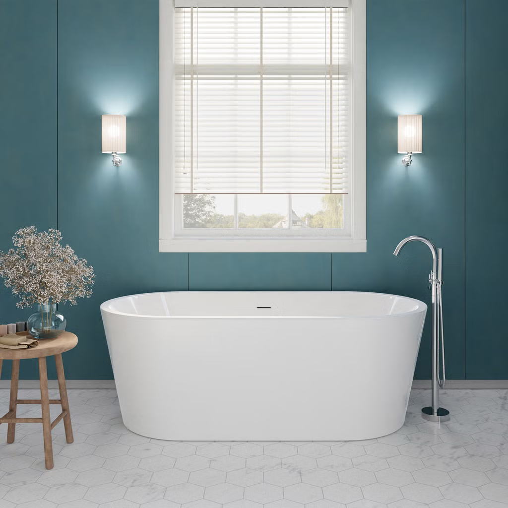 ANZZI Chand 59" Freestanding Soaker Bathtub with Faucet and Center Drain by Access Tubs, White