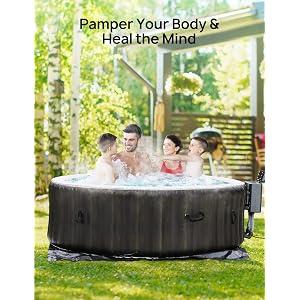EVAJOY Inflatable Hot Tub with Built-in LED, Electric Heater Pump, 140 Air Jets, Brown