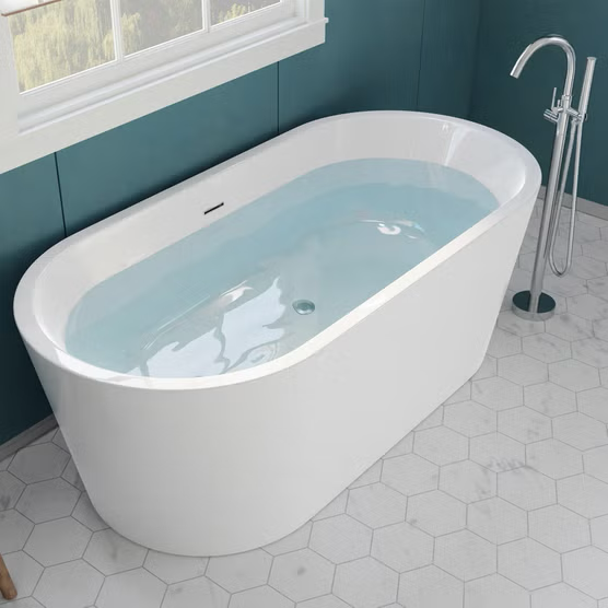 ANZZI Chand 59" Freestanding Soaker Bathtub with Faucet and Center Drain by Access Tubs, White