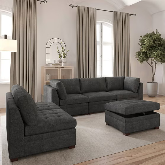 Thomasville Tisdale Modular Sectional 6-piece with Storage Ottoman, Dark Gray