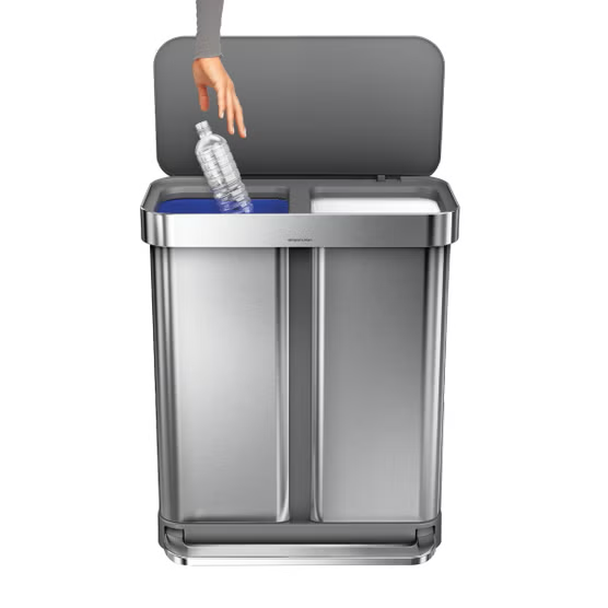 Simplehuman CW2209 58L Dual Compartment Step Can with Plastic Lid, Stainless Steel