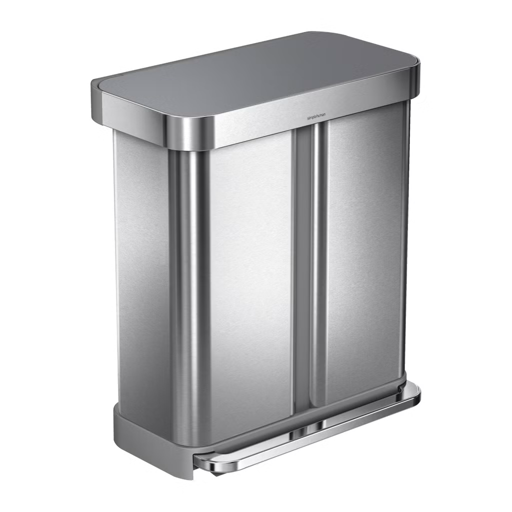 Simplehuman CW2209 58L Dual Compartment Step Can with Plastic Lid, Stainless Steel