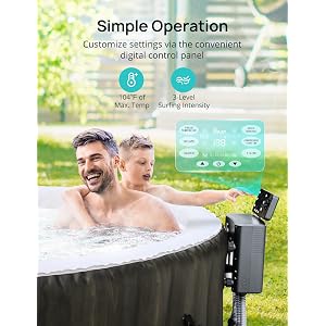 EVAJOY Inflatable Hot Tub with Built-in LED, Electric Heater Pump, 140 Air Jets, Brown