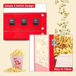 Takywep Commercial Popcorn Maker Machine with Cart and 10 Oz Kettle, Red
