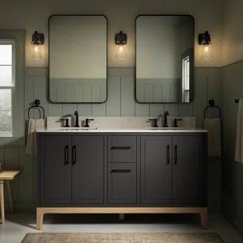 Kohler Tio® 60" bathroom vanity cabinet with sinks and quartz top, Ferrous Grey