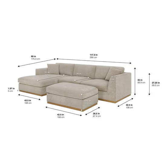Henredon Caley Reversible Sofa Chaise with Ottoman, Beige