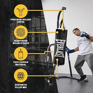 Everlast Core Premium Durable Poly Canvas Training Heavy Bag with Reinforced Nylon Straps and D Rings for Boxing and Fitness Workouts, Black