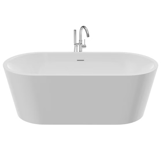 ANZZI Chand 59" Freestanding Soaker Bathtub with Faucet and Center Drain by Access Tubs, White