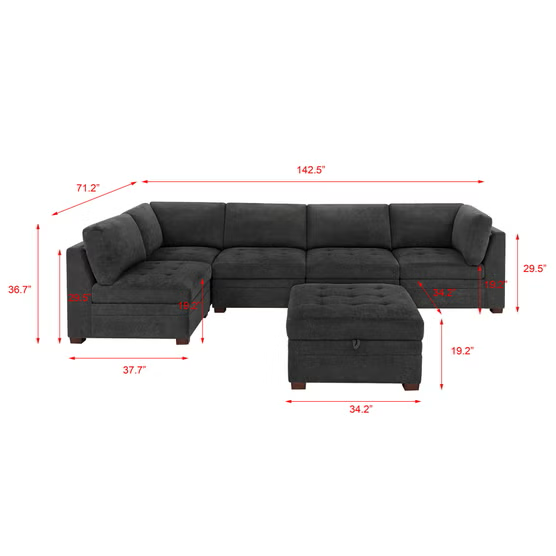 Thomasville Tisdale Modular Sectional 6-piece with Storage Ottoman, Dark Gray