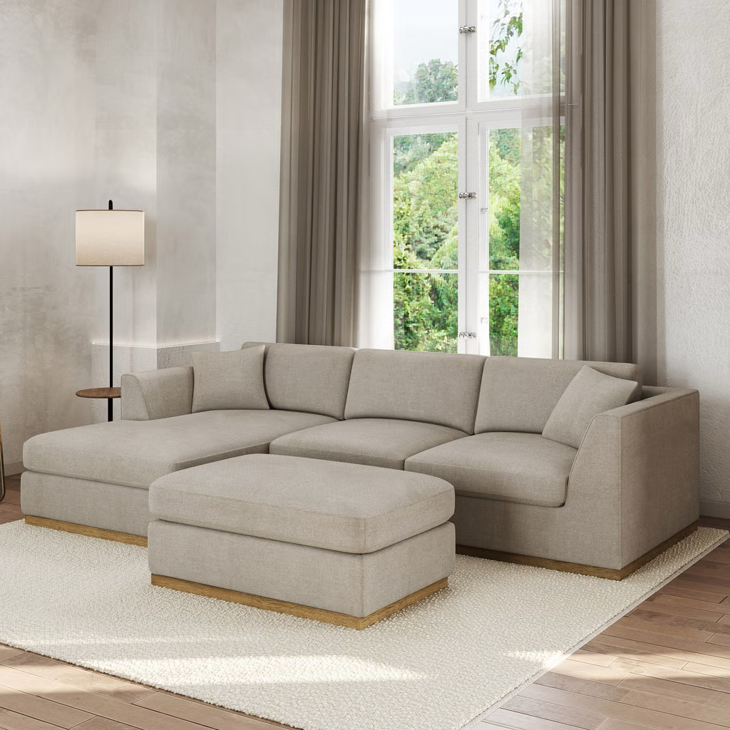Henredon Caley Reversible Sofa Chaise with Ottoman, Beige