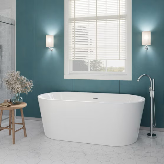 ANZZI Chand 59" Freestanding Soaker Bathtub with Faucet and Center Drain by Access Tubs, White