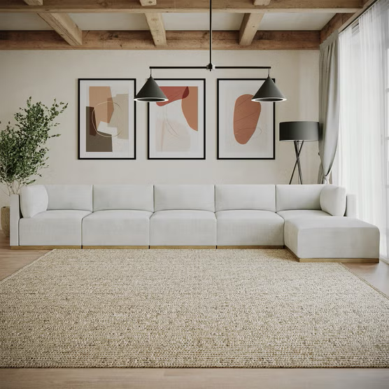 Henredon Murphy Fabric 6 Piece Modular Sectional with Ottoman, Cream