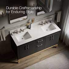 Kohler Tio® 60" bathroom vanity cabinet with sinks and quartz top, Ferrous Grey