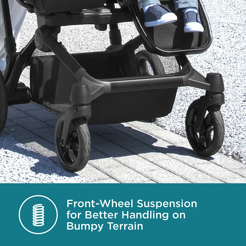 Contours Element Side-by-Side Convertible Toddler and Baby Stroller Single-to-Double, Reversible Seating Options, Infant Seat Compatible, UPF 50 Sun Canopy, Stealth Black