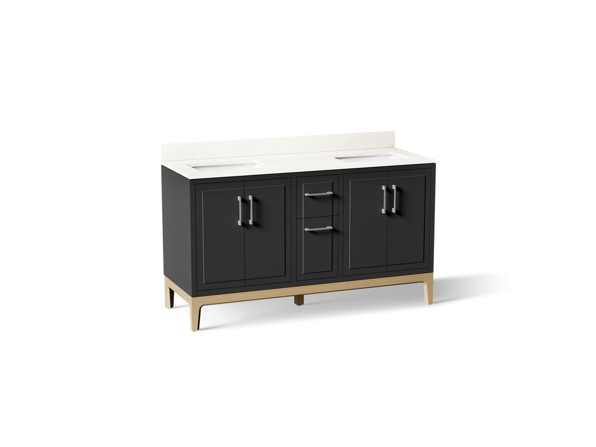 Kohler Tio® 60" bathroom vanity cabinet with sinks and quartz top, Ferrous Grey